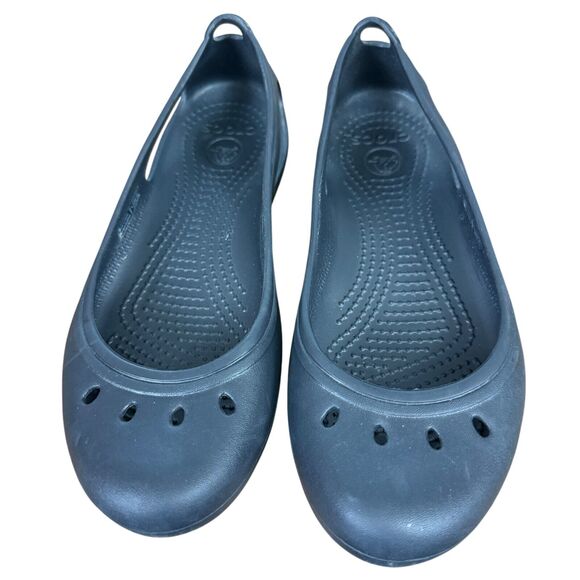 Crocs Kadee Womens Black Rubber Flats Slip On Round Toe Shoes Comfort sz 7 - Picture 6 of 16